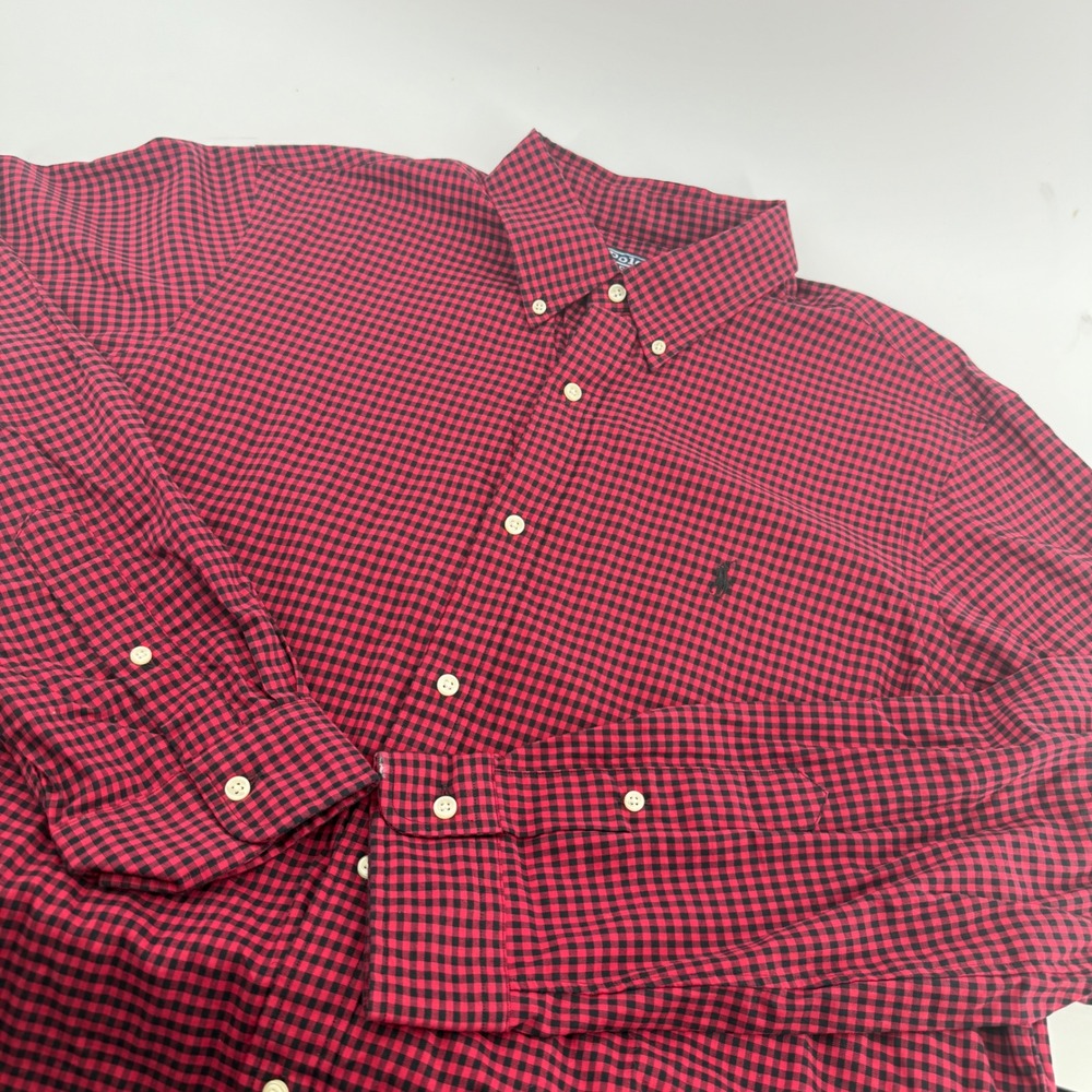 Polo Ralph Lauren Mens XL Gingham Button Down Shirt Red Black Classic Fit Cotton